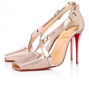 Christian Louboutin Ambretta Cross 100 Specchio/Laminato T Strap T Strap Kadın Bej Rengi | Türkiye ZH9-56535T5