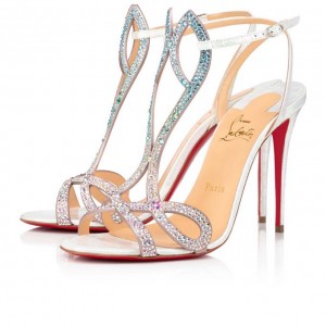 Christian Louboutin Double L Sandal Strass 100 Suede Sandaletler Sandalet Kadın Renkli Beyaz | Türkiye XY0-69626G4