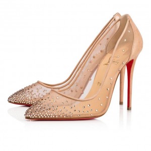 Christian Louboutin Follies Strass 100 100 Version Light Silk Strass Pumps Stiletto Kadın Bej Rengi | Türkiye PO7-20982M5