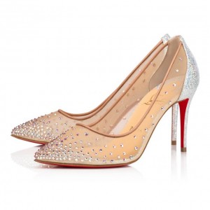 Christian Louboutin Follies Strass 85 Version Ab Classic Fabric Pumps Stiletto Kadın Beyaz | Türkiye QA8-43494C1