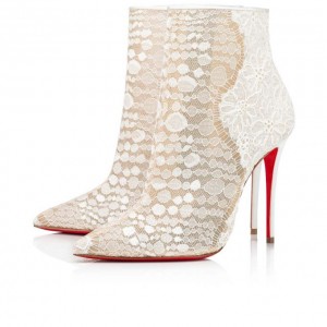 Christian Louboutin Gipsybootie 100 Lace Bootie Bot Kadın Beyaz Mavi | Türkiye NI0-40564K4