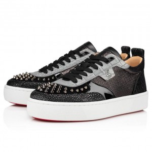 Christian Louboutin Happyrui Spikes Creative Leather Sneakers Spor Ayakkabı Erkek Siyah Gümüş | Türkiye RY5-87898P1