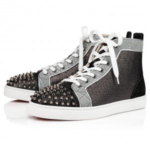 Christian Louboutin Lou Spikes Orlato Creative Fabric Sneakers Spor Ayakkabı Erkek Siyah Gümüş | Türkiye HW7-57025J1