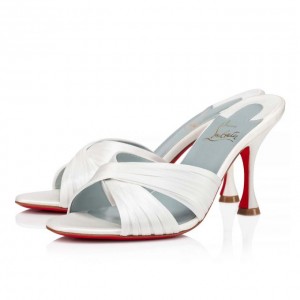 Christian Louboutin Nicol Is Back 85 Crepe Satin/Satin/Lurex Sandaletler Sandalet Kadın Beyaz Mavi | Türkiye CP3-84418H3