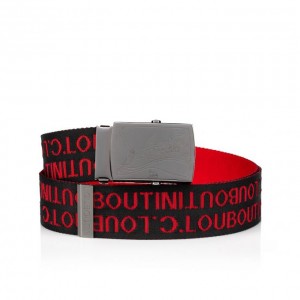 Christian Louboutin Ricky Plate Belt Classic Fabric Belts Kemer Erkek Siyah Kırmızı Metal | Türkiye MN8-68286Y7