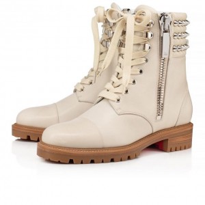 Christian Louboutin Winter Spikes Calf Boots Bot Kadın Beyaz | Türkiye PZ8-10931P0