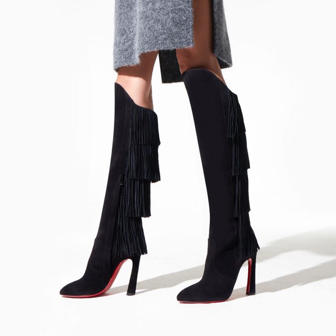 Christian Louboutin Boot Lionne 100 Veau Velours Boots Bot Kadın Siyah | Türkiye FU2-66736U3