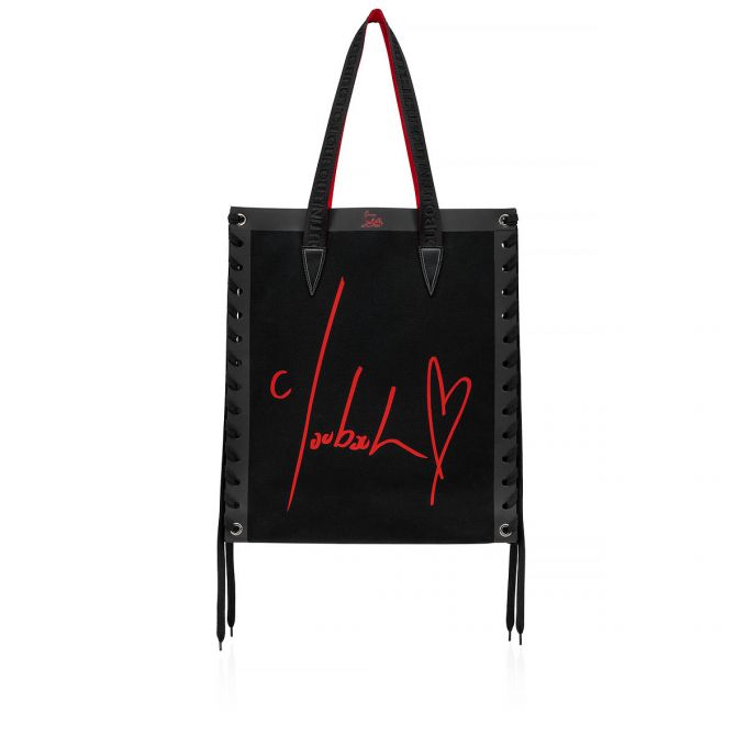 Christian Louboutin Cabalace Small Creative Fabric Tote Bags Tote Çanta Kadın Siyah Kırmızı | Türkiye CM3-81588P3