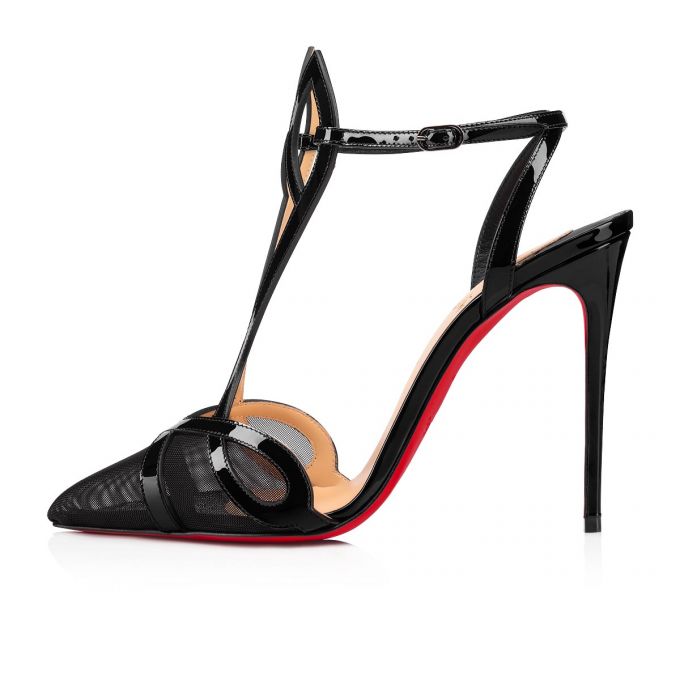 Christian Louboutin Double L Pump 100 Fishnet T Strap T Strap Kadın Siyah | Türkiye RZ3-19311U2