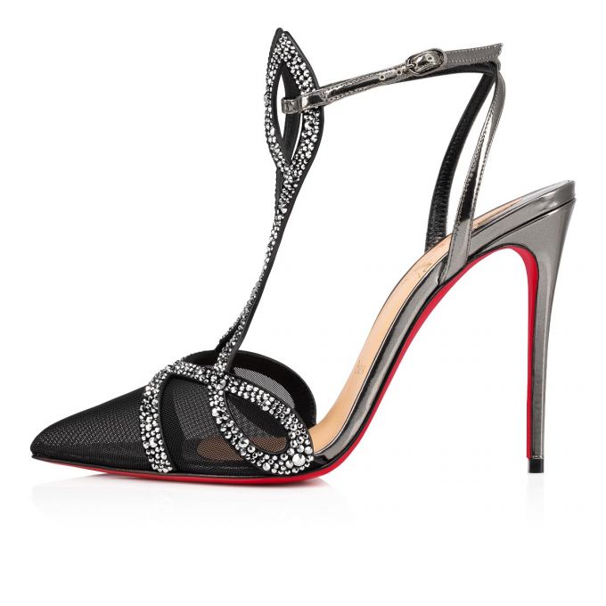 Christian Louboutin Double L Pump Strass 100 Fishnet T Strap T Strap Kadın Gümüş | Türkiye VN4-56035J4