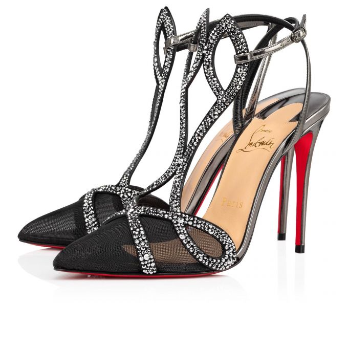 Christian Louboutin Double L Pump Strass 100 Fishnet T Strap T Strap Kadın Gümüş | Türkiye VN4-56035J4