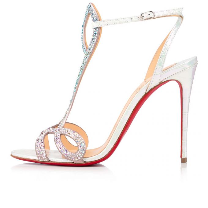 Christian Louboutin Double L Sandal Strass 100 Suede T Strap T Strap Kadın Renkli Beyaz | Türkiye TB4-37323B9