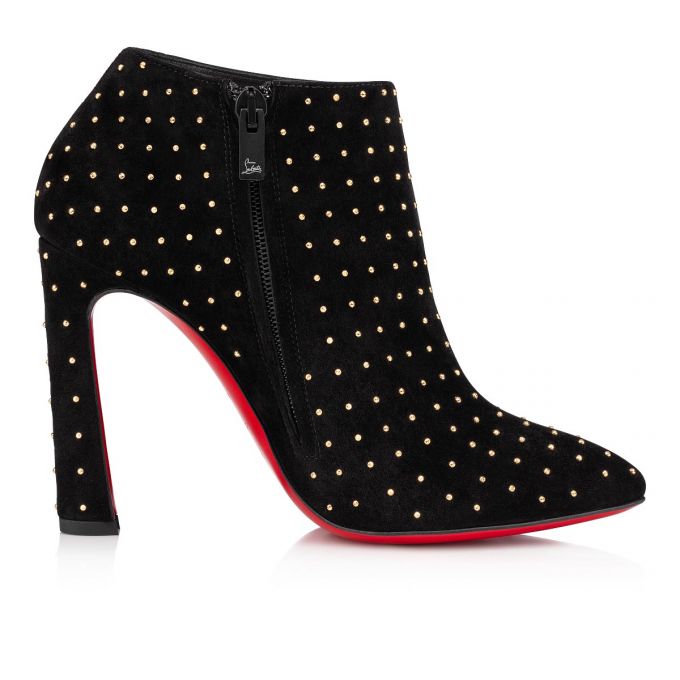 Christian Louboutin Eleonor Plume 100 Veau Velours Boots Bot Kadın Siyah Altın | Türkiye WY9-81688C6