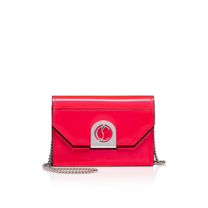 Christian Louboutin Elisa Chain Card Holder Creative Leather Card Holder Kartlık Kadın Pembe Gümüş | Türkiye YH4-26262A0