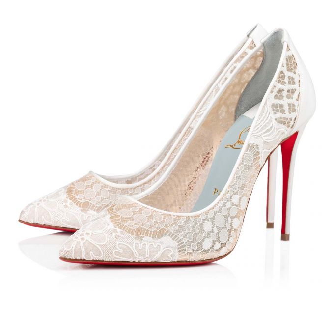 Christian Louboutin Follies Lace 100 Lace Pumps Stiletto Kadın Beyaz Mavi | Türkiye IQ4-42084F3