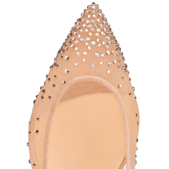 Christian Louboutin Follies Strass 000 Version Light Silk Strass Flats Düz Ayakkabı Kadın Bej Rengi | Türkiye EV0-91479N0