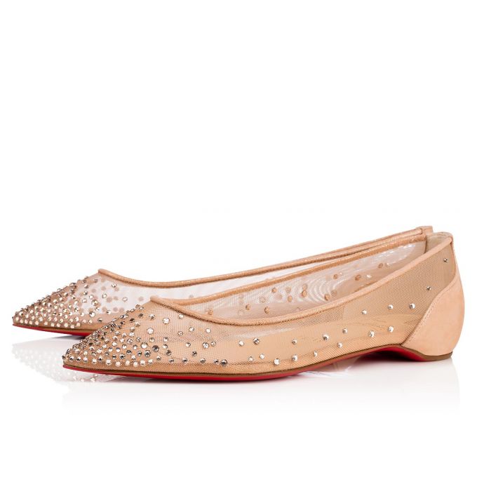 Christian Louboutin Follies Strass 000 Version Light Silk Strass Flats Düz Ayakkabı Kadın Bej Rengi | Türkiye EV0-91479N0