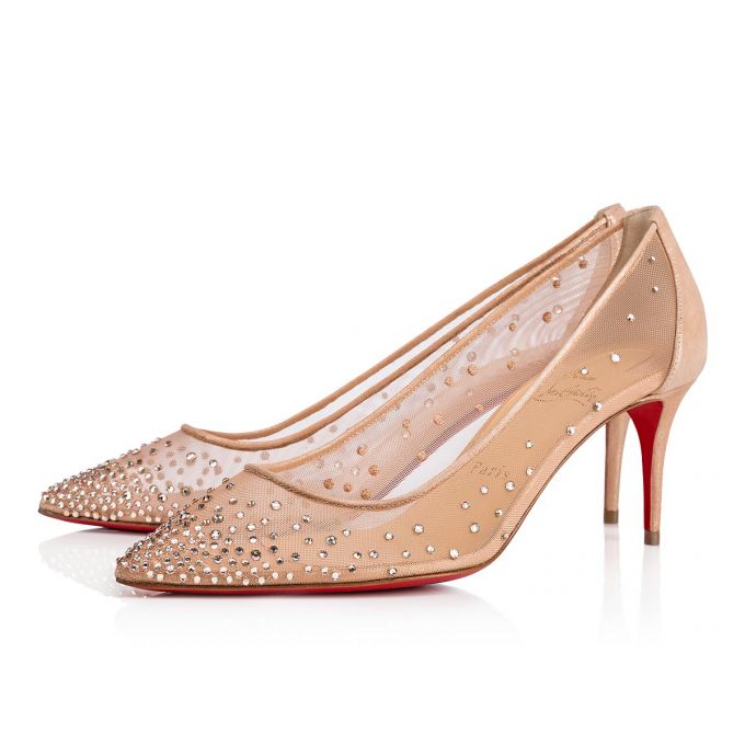 Christian Louboutin Follies Strass 070 70 Version Light Silk Strass Pumps Stiletto Kadın Bej Rengi | Türkiye CU3-48934B6