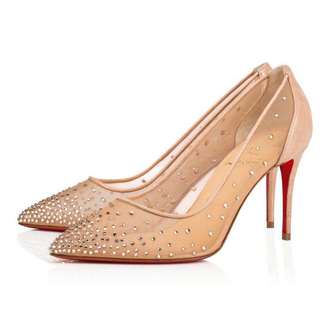 Christian Louboutin Follies Strass 085 85 Version Light Silk Suede Pumps Stiletto Kadın Bej Rengi | Türkiye UL6-95099S0