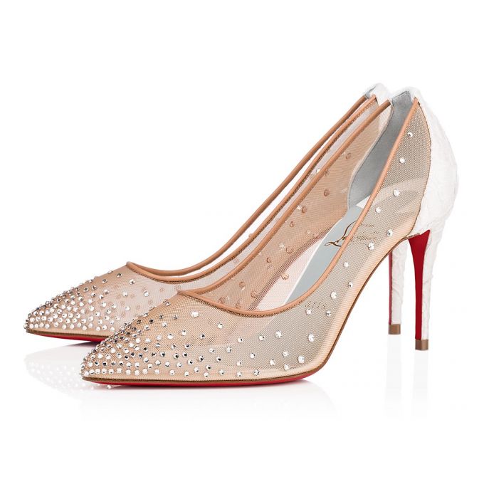 Christian Louboutin Follies Strass 085 85 Version Off Dentelle Pumps Stiletto Kadın Beyaz | Türkiye UZ5-18541I8