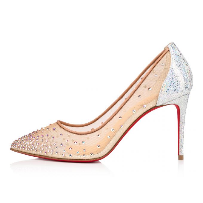 Christian Louboutin Follies Strass 85 Version Ab Classic Fabric Pumps Stiletto Kadın Beyaz | Türkiye QA8-43494C1