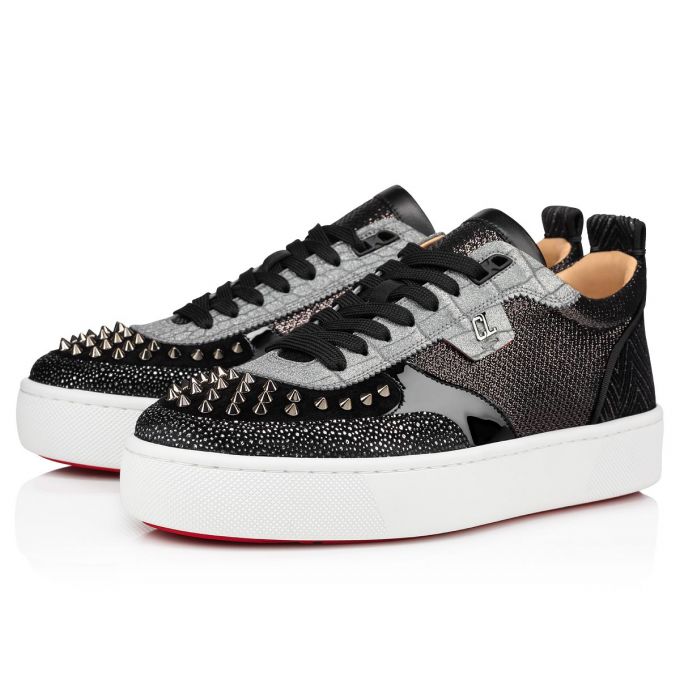 Christian Louboutin Happyrui Spikes Creative Leather Sneakers Spor Ayakkabı Erkek Siyah Gümüş | Türkiye RY5-87898P1