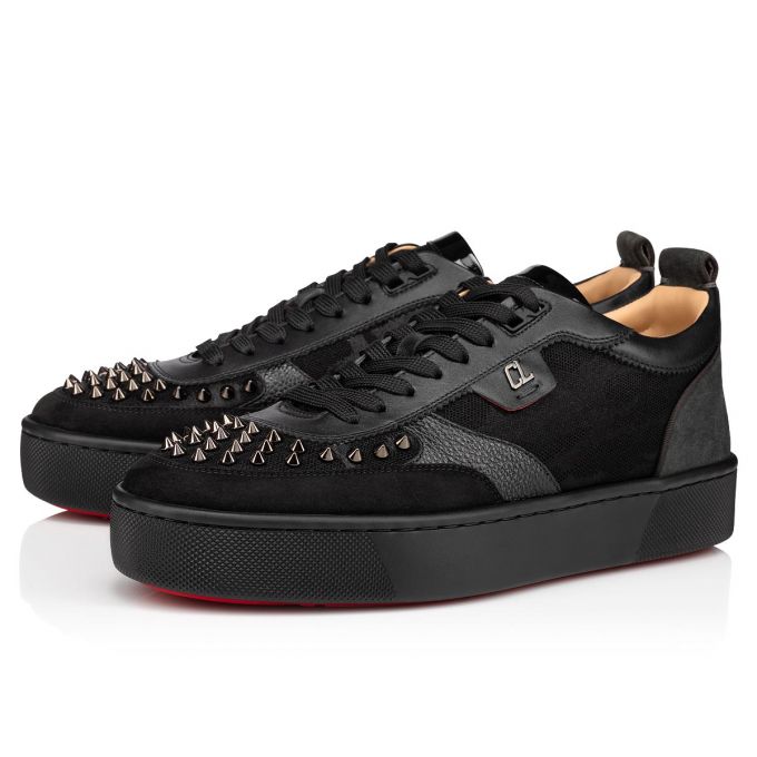 Christian Louboutin Happyrui Spikes Version Creative Fabric Sneakers Spor Ayakkabı Erkek Siyah | Türkiye XH0-58435G8