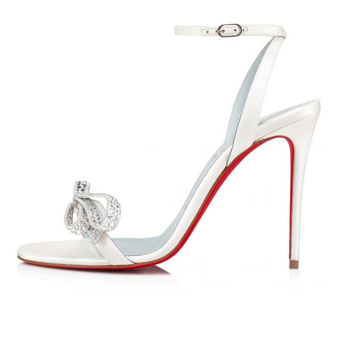 Christian Louboutin Jewel Queen 100 Crepe Satin/Fabric Sandaletler Sandalet Kadın Beyaz Kırmızı | Türkiye NH1-69956X1