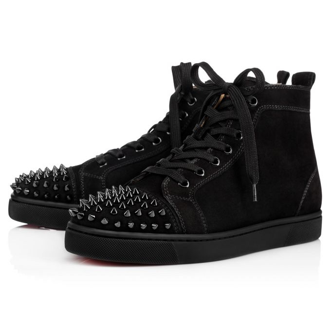 Christian Louboutin Lou Spikes 000 Suede Sneakers Spor Ayakkabı Erkek Siyah | Türkiye MY2-90229Y9