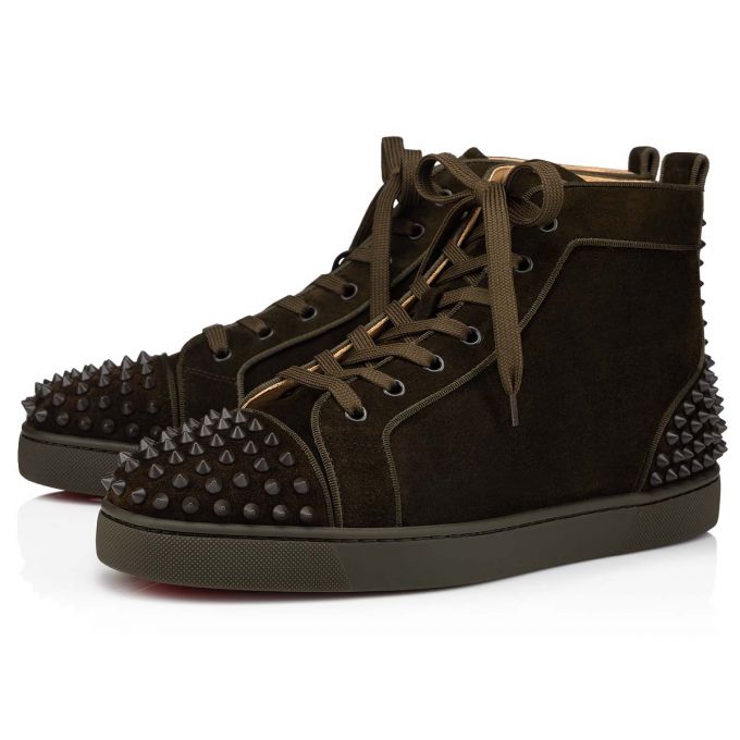 Christian Louboutin Lou Spikes 2 000 Mat Veau Velours Sneakers Spor Ayakkabı Erkek Çikolata | Türkiye YW2-58315A2