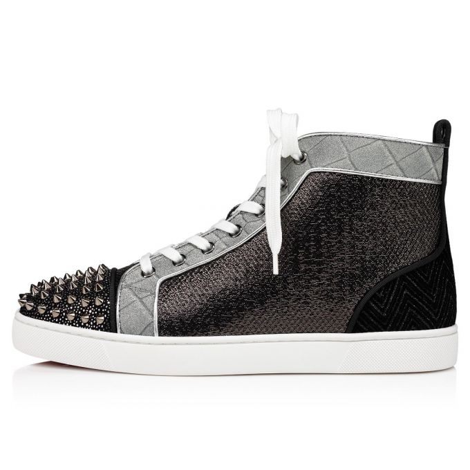 Christian Louboutin Lou Spikes Orlato Creative Fabric Sneakers Spor Ayakkabı Erkek Siyah Gümüş | Türkiye HW7-57025J1