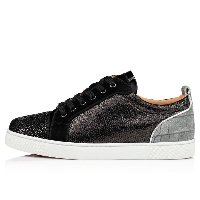 Christian Louboutin Louis Junior Orlato Creative Leather Sneakers Spor Ayakkabı Erkek Siyah Gümüş | Türkiye IT8-24792P9