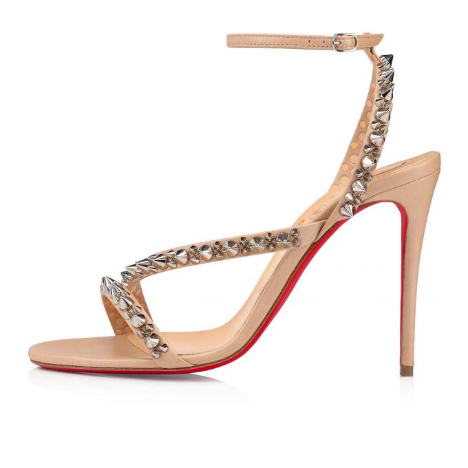 Christian Louboutin Mafaldina Spikes 100 Nappa Sandaletler Sandalet Kadın Bej Rengi Gümüş | Türkiye CS7-11791G0