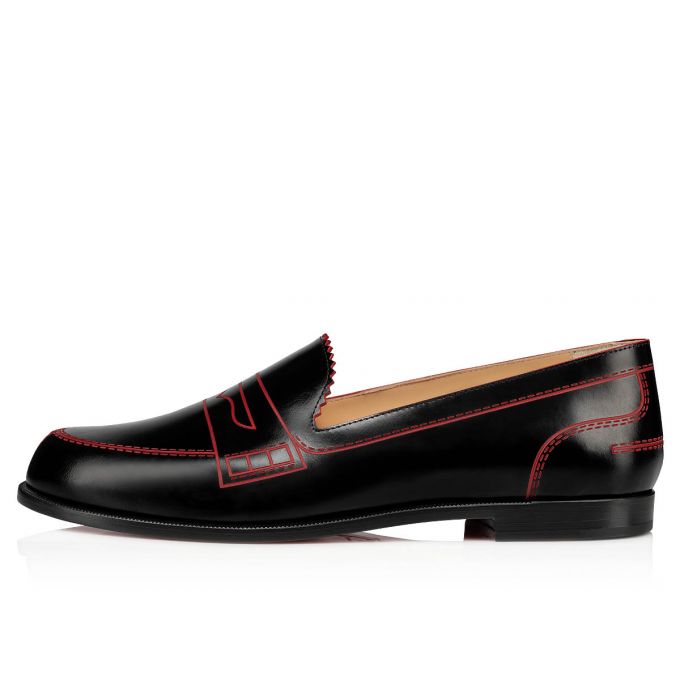 Christian Louboutin Mocalaureat 000 Calf Flats Düz Ayakkabı Kadın Siyah Kırmızı | Türkiye DG2-14441N5