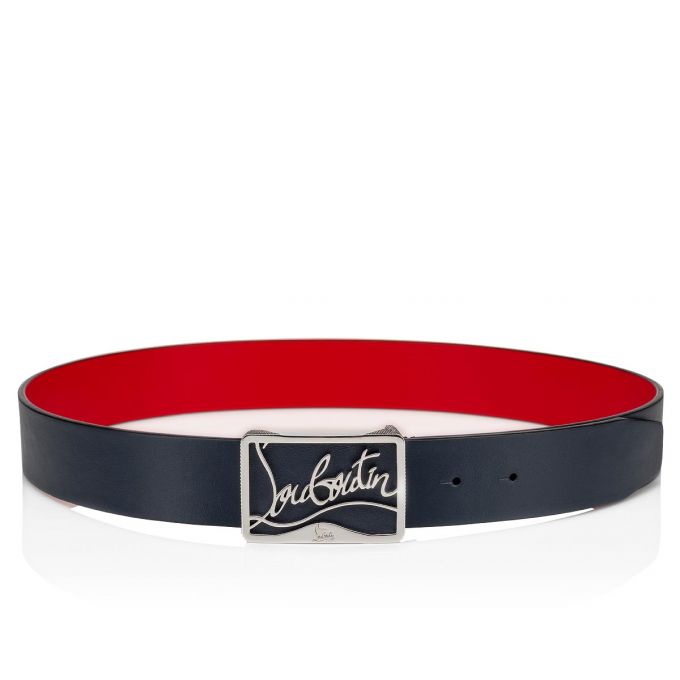 Christian Louboutin Ricky Belt 35 Classic Leather Belts Kemer Erkek Lacivert Gümüş | Türkiye XY6-38173Q0