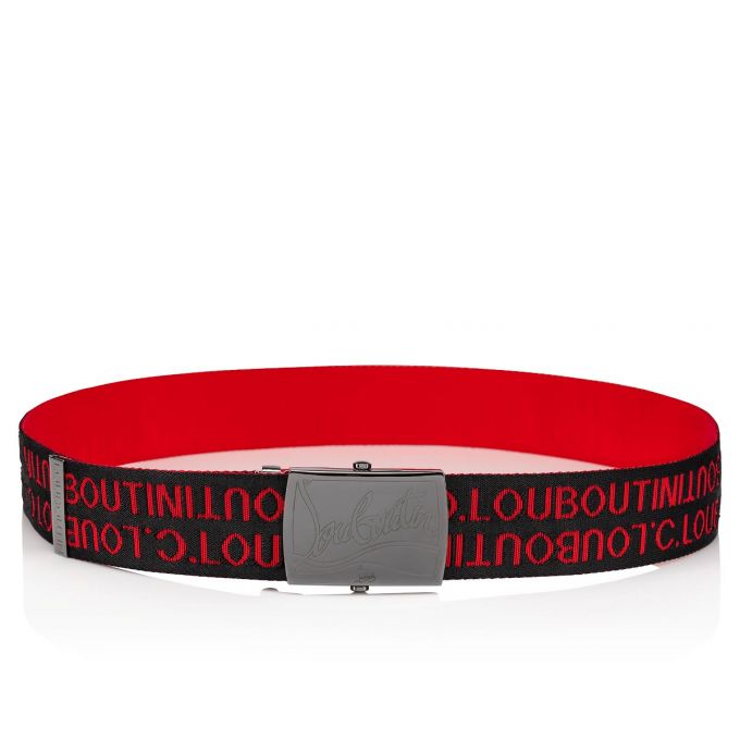 Christian Louboutin Ricky Plate Belt Classic Fabric Belts Kemer Erkek Siyah Kırmızı Metal | Türkiye MN8-68286Y7